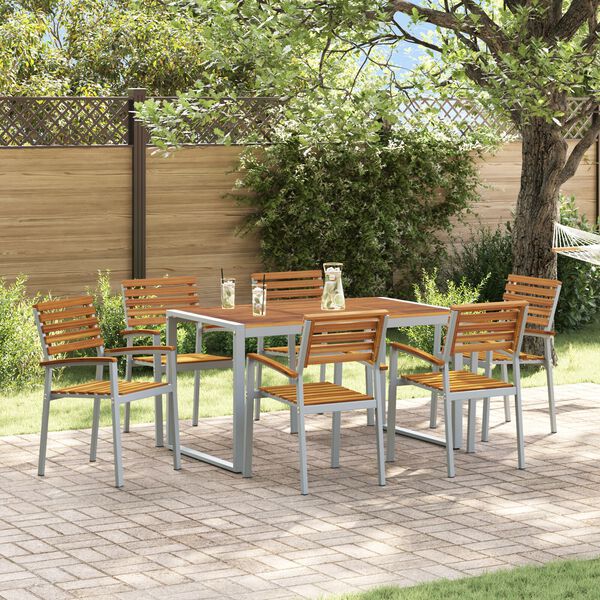 vidaXL Garden Dining Set 7 pcs Grey and brown Solid acacia wood