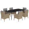 vidaXL 7 Piece Garden Dining Set with Cushions Beige Poly Rattan