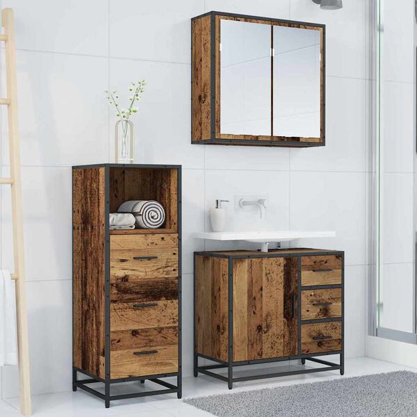 vidaXL Bathroom Furniture Set with Door 3 pcs Old Wood Engineered Wood