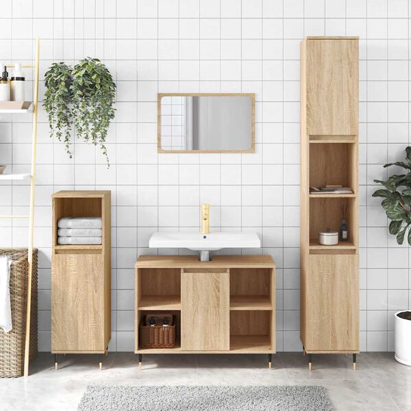 vidaXL Bathroom Cabinet Sonoma Oak 30x30x100 cm Engineered Wood