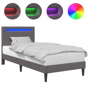 vidaXL Bed Frame with LED Strip Lights Grey 90 x 190 cm Faux Leather