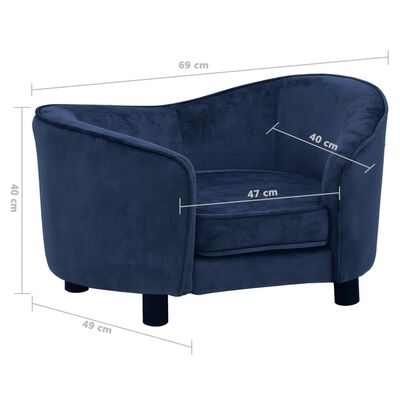 vidaXL Dog Sofa Blue 69x49x40 cm Plush
