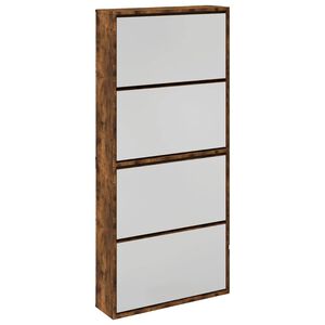 vidaXL Shoe Cabinet with Mirror 4-Layer Smoked Oak 63x17x134 cm