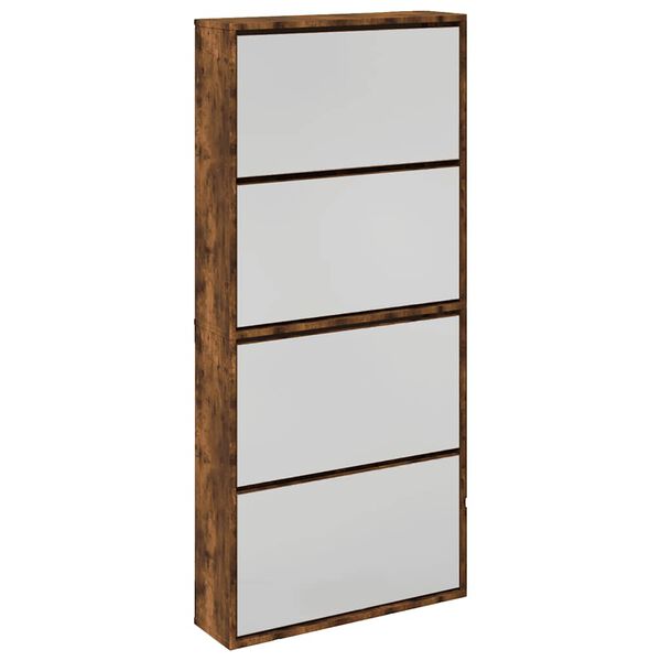 vidaXL Shoe Cabinet with Mirror 4-Layer Smoked Oak 63x17x134 cm