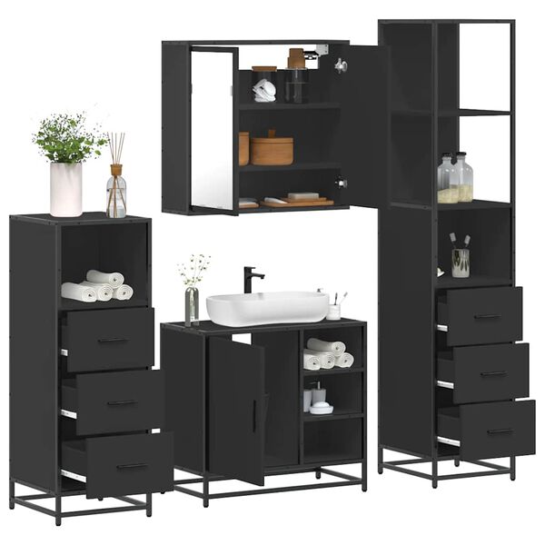 vidaXL 4&nbsp;Piece Bathroom Furniture Set&nbsp;Black Engineered Wood