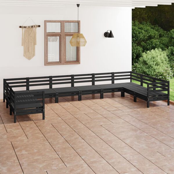 vidaXL 10 Piece Garden Lounge Set Black Solid Wood Pine