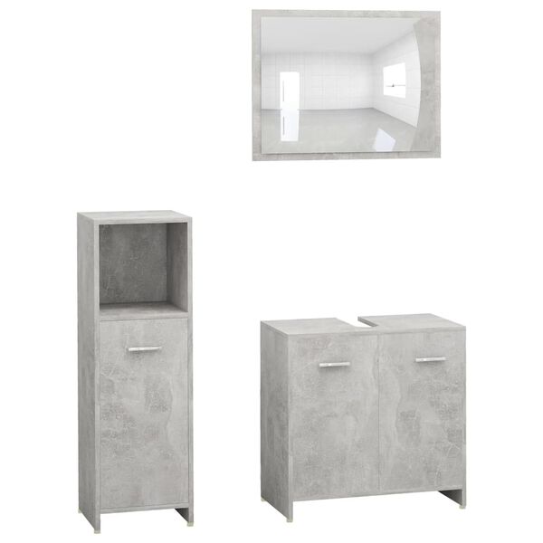 vidaXL 3 Piece Bathroom Furniture Set Concrete Grey Engineered Wood