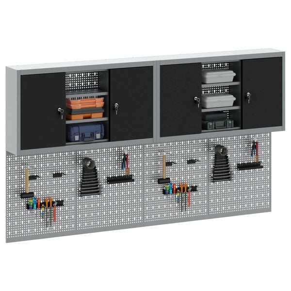 vidaXL Tool Cabinet Set with Shelf 6 pcs Black Powder-Coated Steel