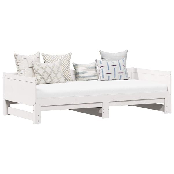 vidaXL Pull-out Day Bed White 180 x 200 cm Solid Pine Wood