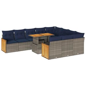 vidaXL 11 Piece Garden Sofa Set with Cushions Grey Poly Rattan Acacia
