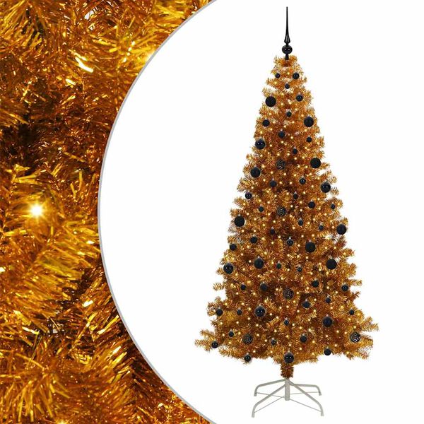 vidaXL Christmas Tree with 300 LEDs with Stand Gold 210 cm PET