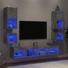 vidaXL 8 Piece TV Wall Units with LED Concrete Grey Engineered Wood