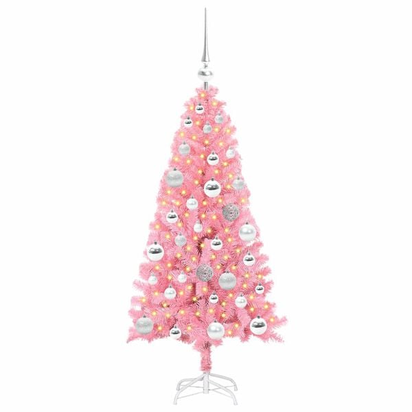 vidaXL Christmas Tree with 150 LEDs with Stand Pink 120 cm PVC