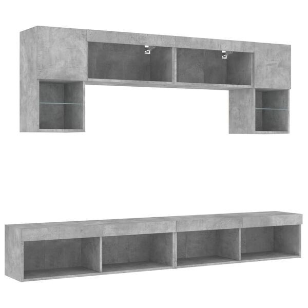 vidaXL 6 Piece TV Wall Units with LED Concrete Grey Engineered Wood