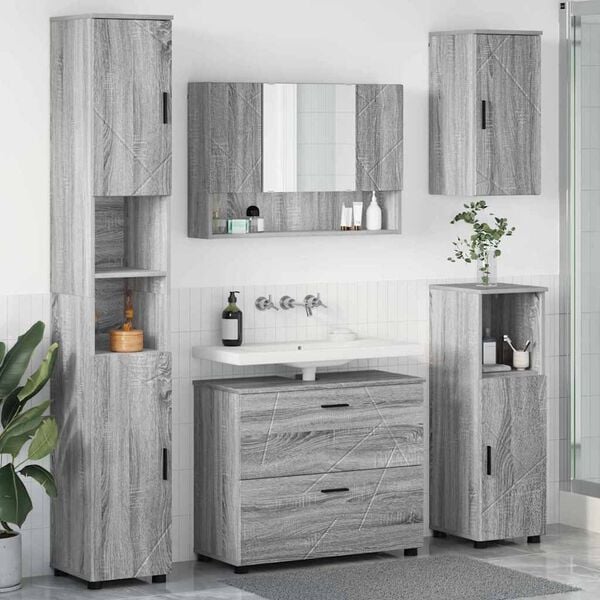 vidaXL Bathroom Furniture Set with Drawer with Shelf 5 pcs Grey Sonoma