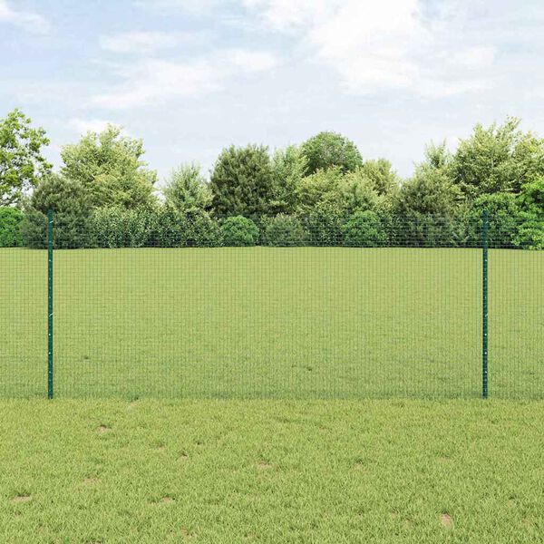 vidaXL Fence with Post Green 1 x 50 m Steel and PVC