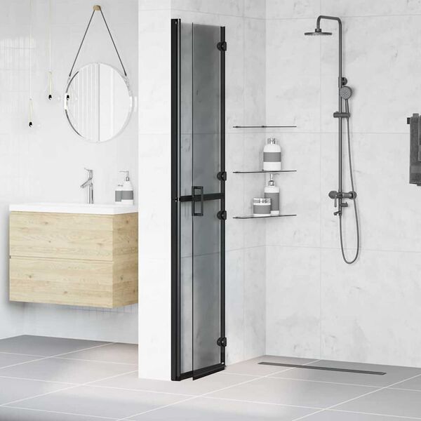 vidaXL Walk-in shower wall Black and dark transparent 90 x 190 cm