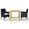 vidaXL 3 Piece Garden Dining Set with Cushions Black