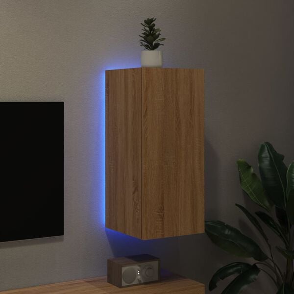 vidaXL TV Wall Cabinet with LED Lights Sonoma Oak 30.5x35x70 cm