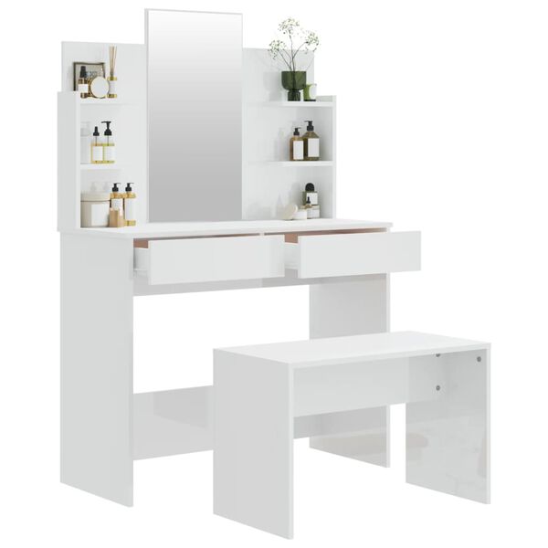 vidaXL Dressing Table Set High Gloss White 96x40x142 cm