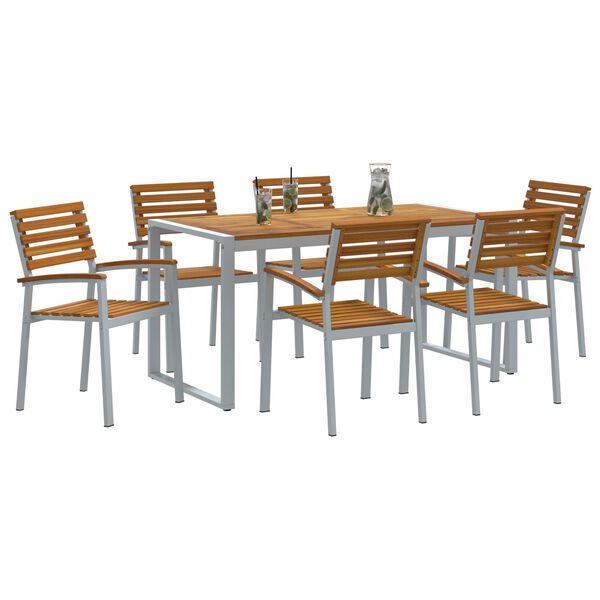 vidaXL Garden Dining Set 7 pcs Grey Solid Acacia Wood