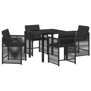 vidaXL Garden Dining Set 5 pcs Black Poly Rattan