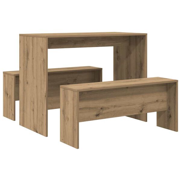 vidaXL 3 Piece Dining Table and Bench set Atisian Oak Engineered Wood