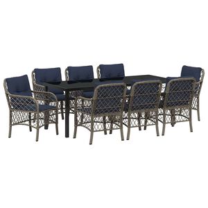 vidaXL Garden Dining Set with Cushion 9 pcs Grey and Black Rattan