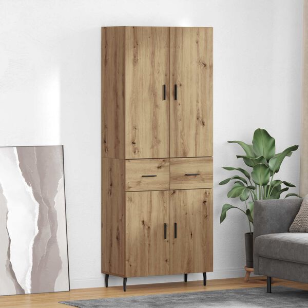 vidaXL Highboard 2 pcs Artisan Oak Engineered Wood and Glass