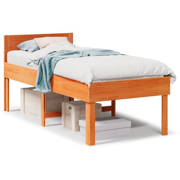 vidaXL Bed Frame without Mattress Wax Brown 75x190 cm Small Single Solid Wood Pine