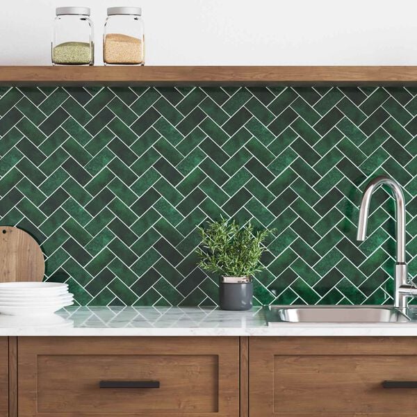 vidaXL Herringbone Tile 10 pcs Dark Green 30 x 30 cm