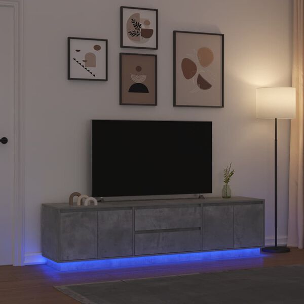 vidaXL TV Cabinet with LED Lights Concrete Grey 193.5x41x50 cm