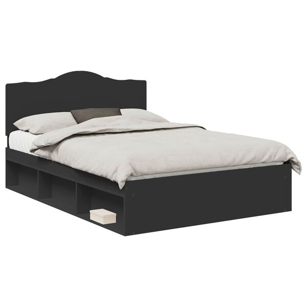 vidaXL Bed Frame with Headboard Black 150 x 200 cm Solid Pine Wood