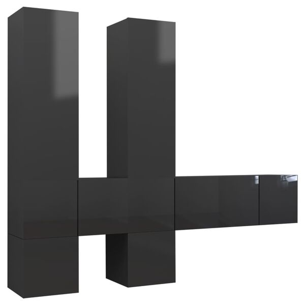vidaXL 7 Piece TV Cabinet Set High Gloss Grey Engineered Wood