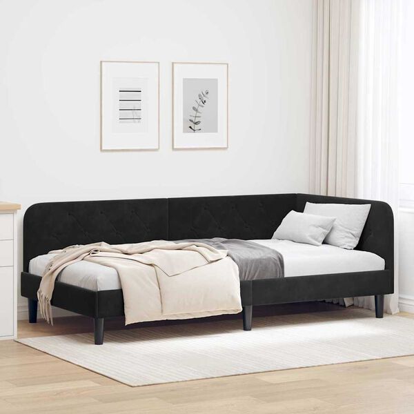 vidaXL Corner Bed Frame with Headboard Black 90 x 200 cm Velvet