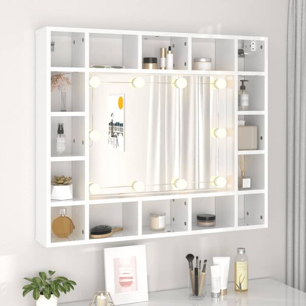vidaXL Mirror Cabinet with LED High Gloss White 91x15x76.5 cm