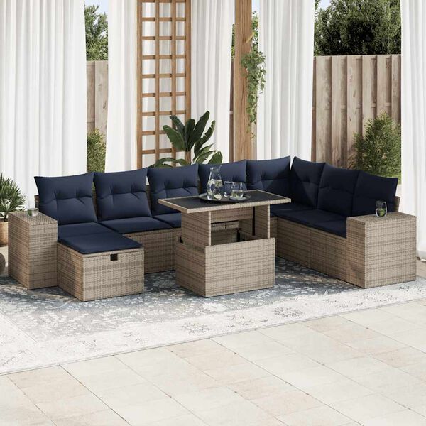 vidaXL 9 Piece Garden Sofa Set with Cushions Brown Poly Rattan Acacia