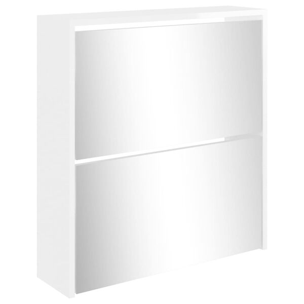 vidaXL Shoe Cabinet with Mirror 2-Layer High Gloss White 63x17x67 cm