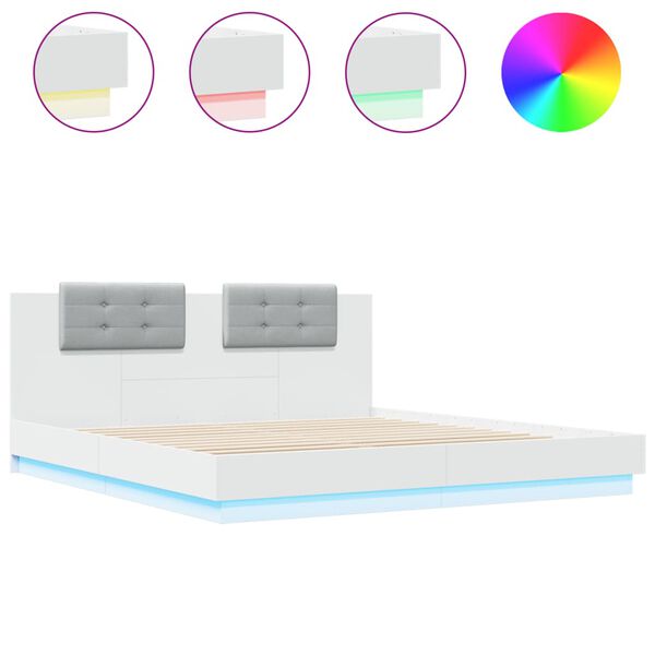 vidaXL Bed Frame with LED without Mattress White 160x200 cm