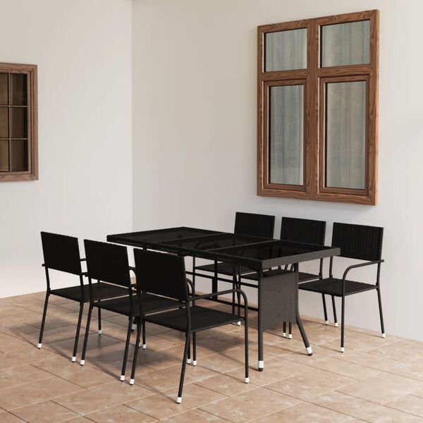 vidaXL 7 Piece Garden Dining Set Poly Rattan Black
