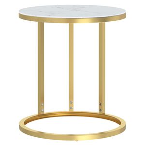 vidaXL Side Table Gold and White Marble 45 cm Tempered Glass