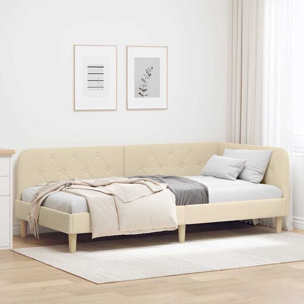 vidaXL Corner Bed Frame with Headboard Cream 90 x 190 cm Fabric