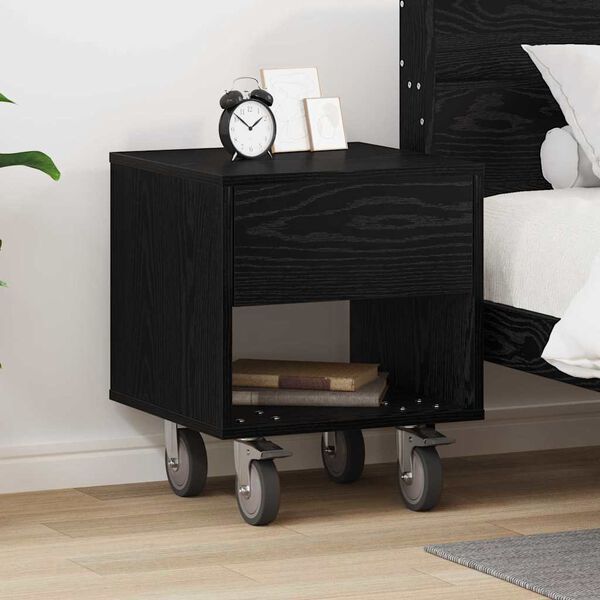 vidaXL Bedside Table Black Oak 40.5 x 40 x 48 cm Engineered Wood