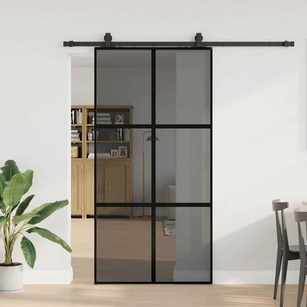 vidaXL Sliding Door with Hardware Set Black 102.5x205 cm Tempered Glass