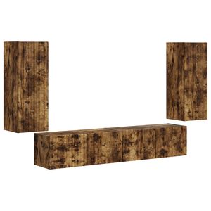 vidaXL TV Wall Cabinet Set 4 pcs Smoked Oak Engineered Wood