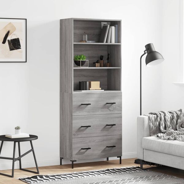 vidaXL Highboard Grey Sonoma 69.5x34x180 cm Engineered Wood