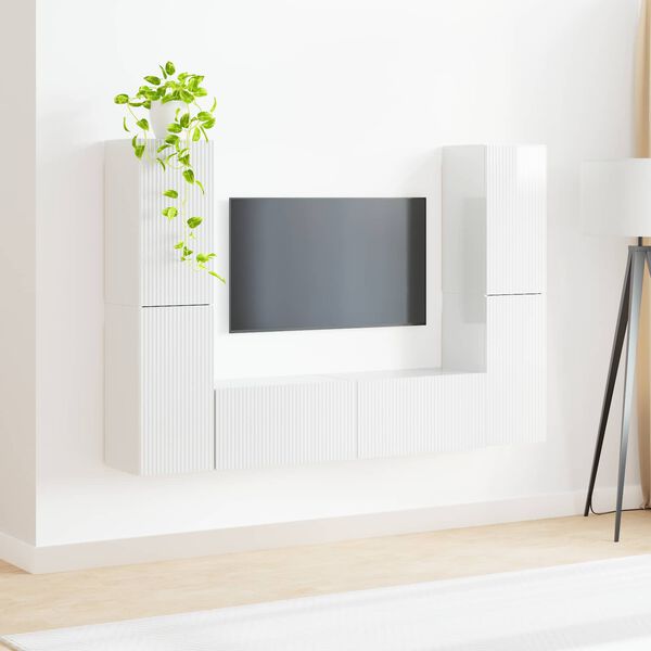vidaXL TV Cabinet Set 6 pcs High Gloss White Engineered Wood