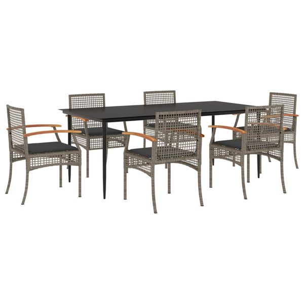 vidaXL 7 Piece Garden Dining Set with Cushions Grey Poly Rattan