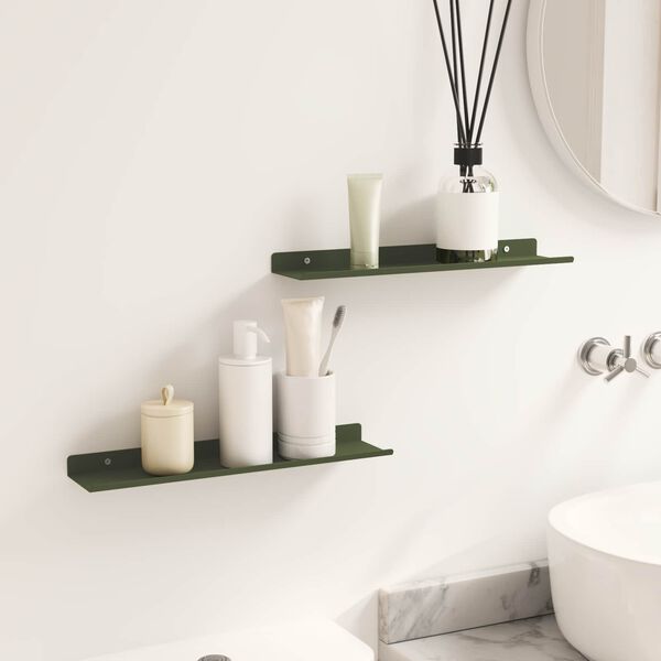vidaXL Floating Shelf 2 pcs Olive Green 40 x 8.5 x 2.5 cm Steel