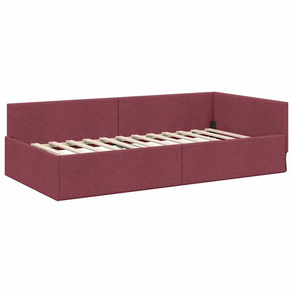 vidaXL Corner Bed Frame with Headboard Wine Red 90 cm x 190 cm Velvet